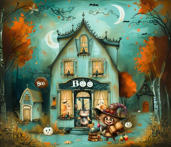 GRAND NAPPERON MAGNIFIQUE : HALLOWEEN LA PETITE SORCIERE SCIENTIFIQUE