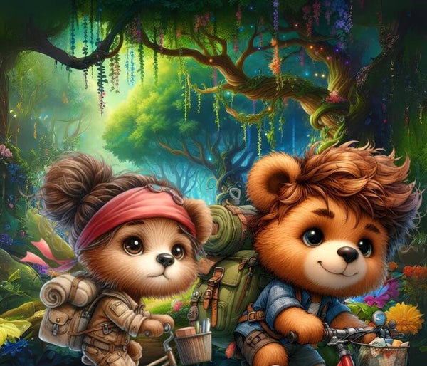 GRAND NAPPERON FABULEUX LES JUMEAUX OURS PARTENT CAMPER !