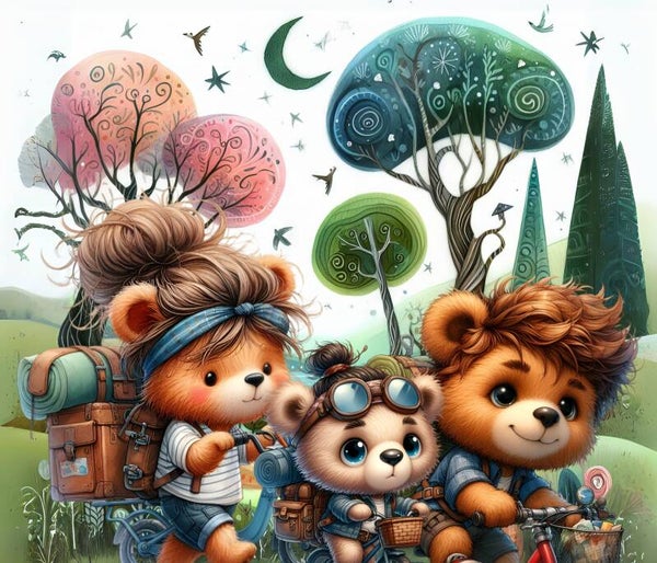 SUPERBE GRAND NAPPERON : LES 3 AMIS OURS A VELO