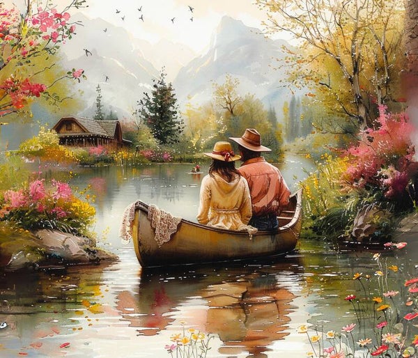 SUPERBE GRAND NAPPERON : NOTRE MAISON SUR LE LAC