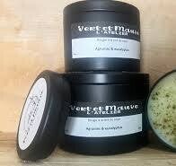 BOUGIE DE SOYA 4 OZ AGRUMES ET EUCALYPTUS : VERT ET MAUVE LATELIER