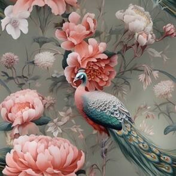 NAPPE DE DESIGNER POUR 2: PAON ET PIVOINES