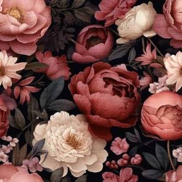 NAPPE DE DESIGNER POUR 2: FLEURS ROSE FONCE (grand format)