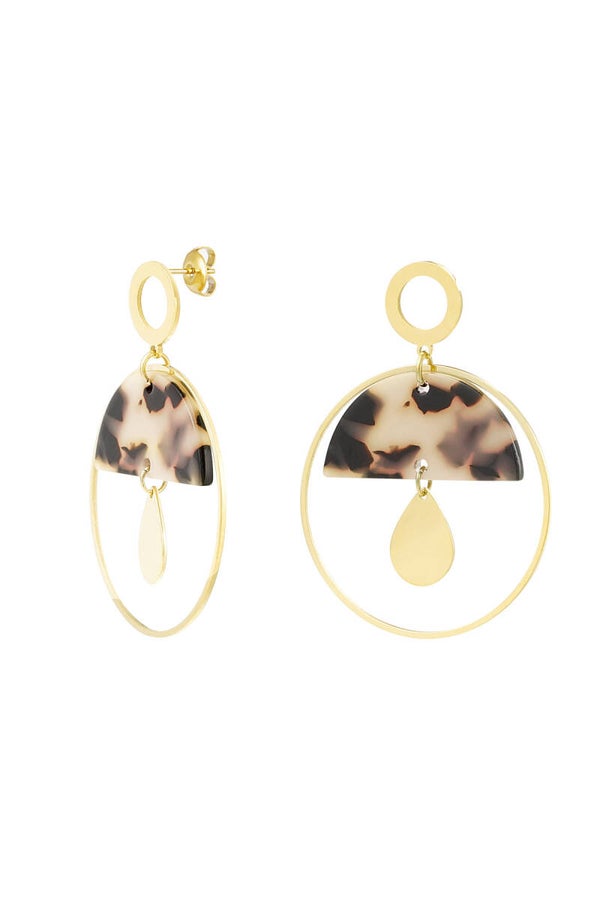 Oorbellen round met details - Goud kleur/beige