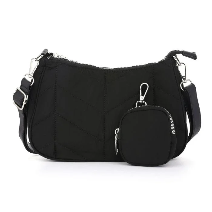 Nylon schoudertas met mini etui zwart