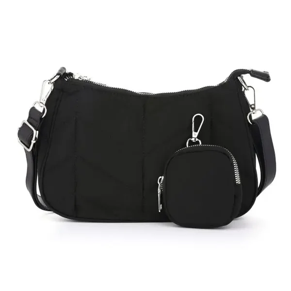 Nylon schoudertas met mini etui zwart