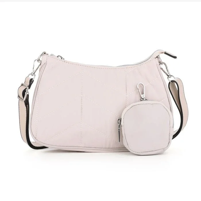 Nylon schoudertas met mini etui beige