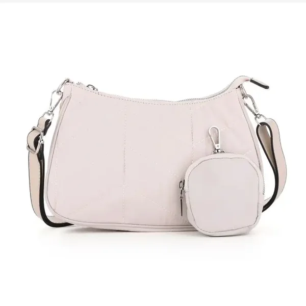 Nylon schoudertas met mini etui beige