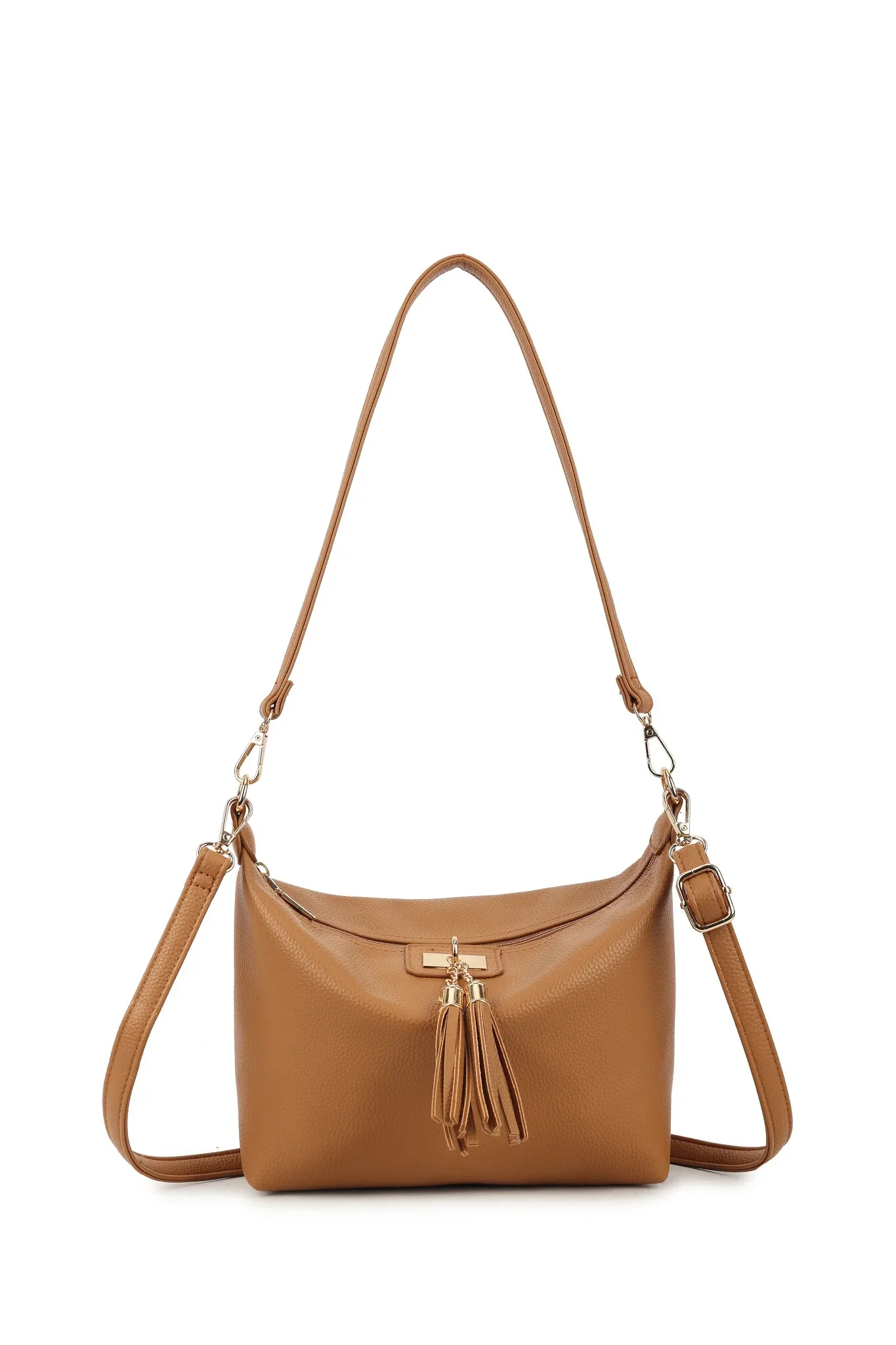 schoudertas met kwastdetail cognac