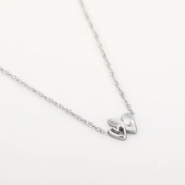 dubbele hart ketting zilver