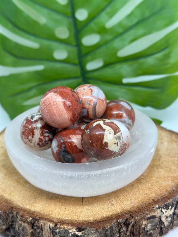 Red silver leaf jaspis sphere