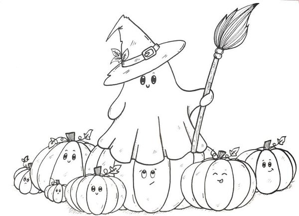 "Fantômes aux citrouilles" à colorier ou à peindre