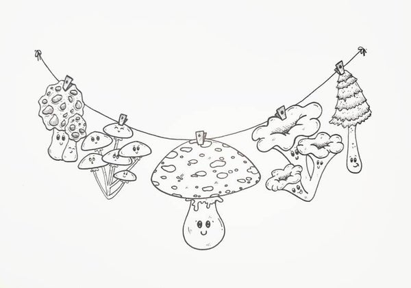 "Guirlande de champignons" à colorier ou à peindre