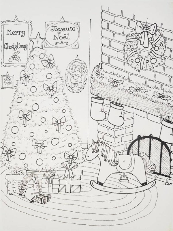 "Intérieur de Noël" à colorier ou à peindre