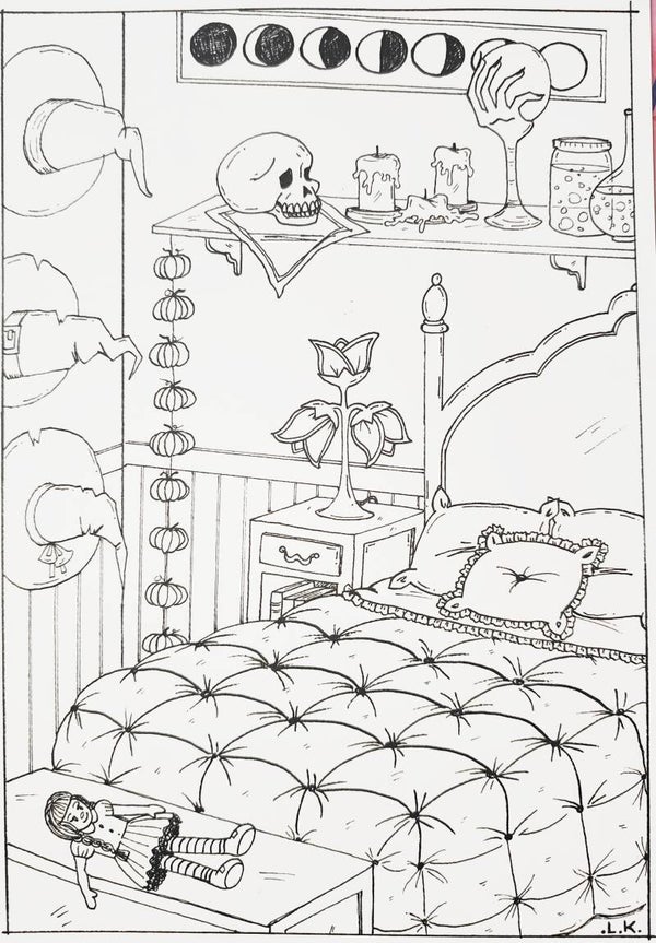 "Chambre d'halloween" à colorier ou à peindre