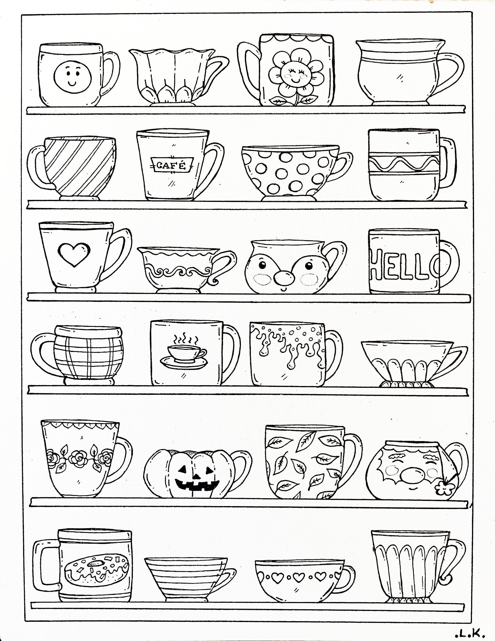 "Les tasses 2" à colorier ou peindre
