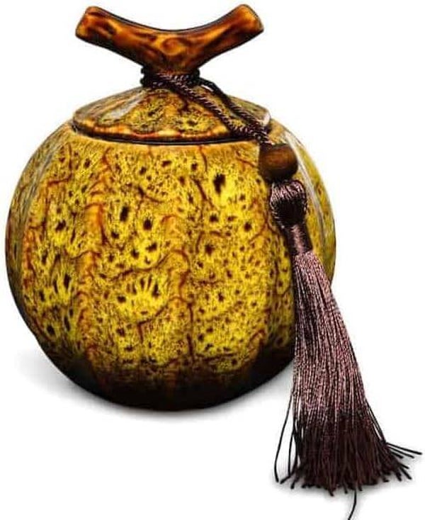 Barattolo per tè/zucchero con nappa, 400 ml, giallo/nero mélange