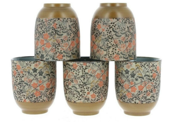 Set Cinque Tazze In Ceramica Nishikiori Provenienza Giappone.