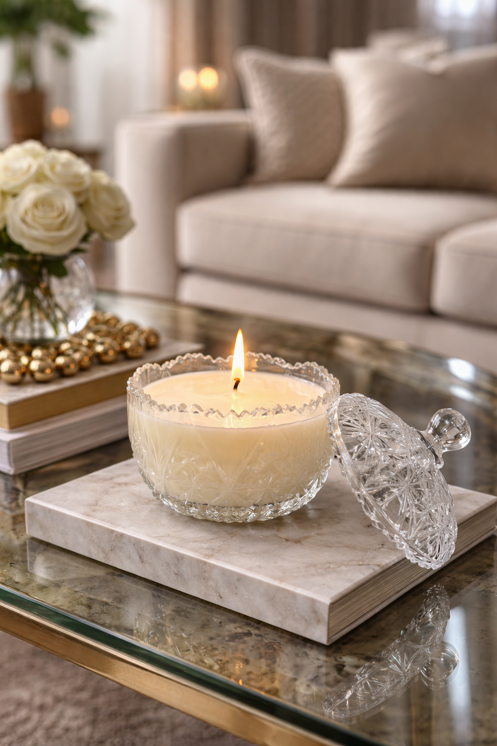 Exklusive Duftkerze in Kristall Schale