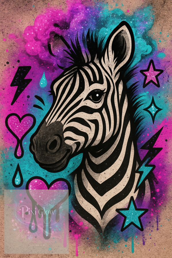 Zebra mit Herz und Sterne
