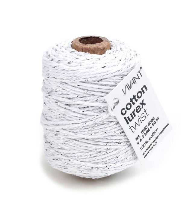 Katoen koord Wit/metallic zilver 50 meter