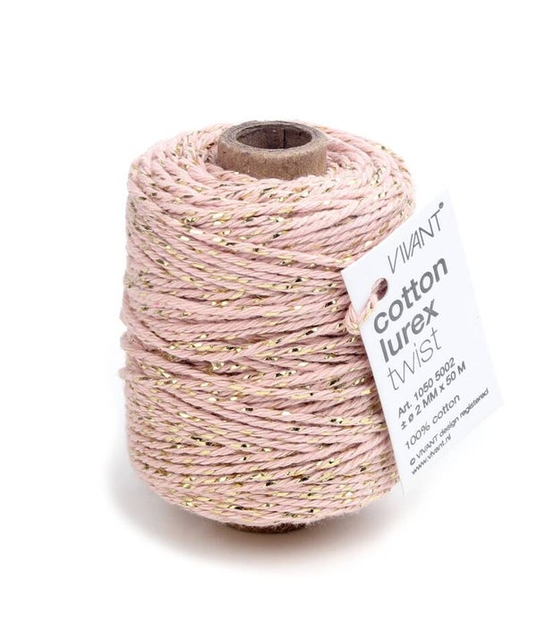 Katoen koord Roze/ metallic goud 50 meter