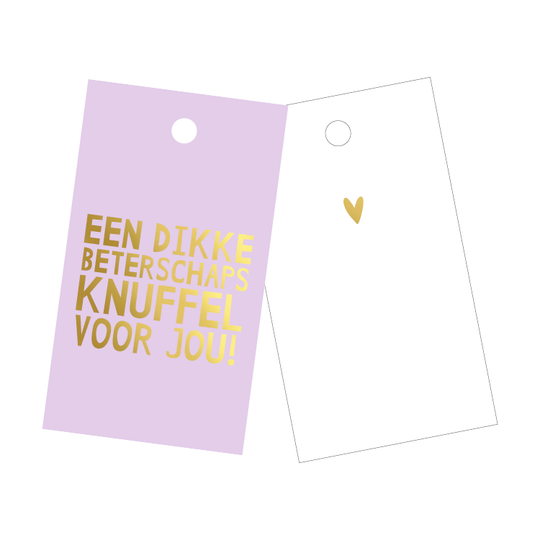 Cadeaulabel 'beterschapsknuffel' lila