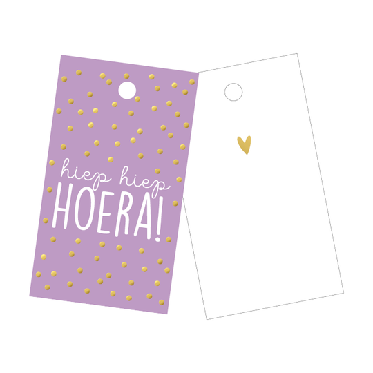 Cadeaulabel 'hiep hiep hoera' paars