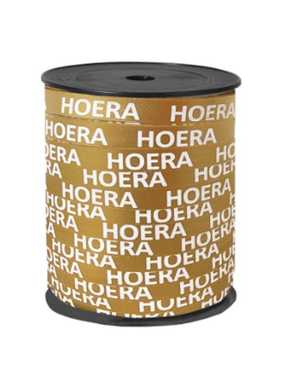 Cadeaulint 'Hoera' goud/wit