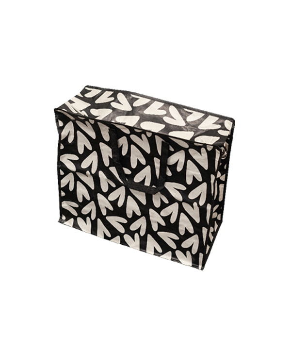 Shopper met rits 'Hearts zwart/wit'