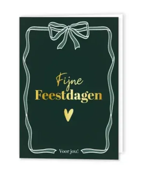 Kaart A6 dubbel 'Fijne feestdagen' groen strik
