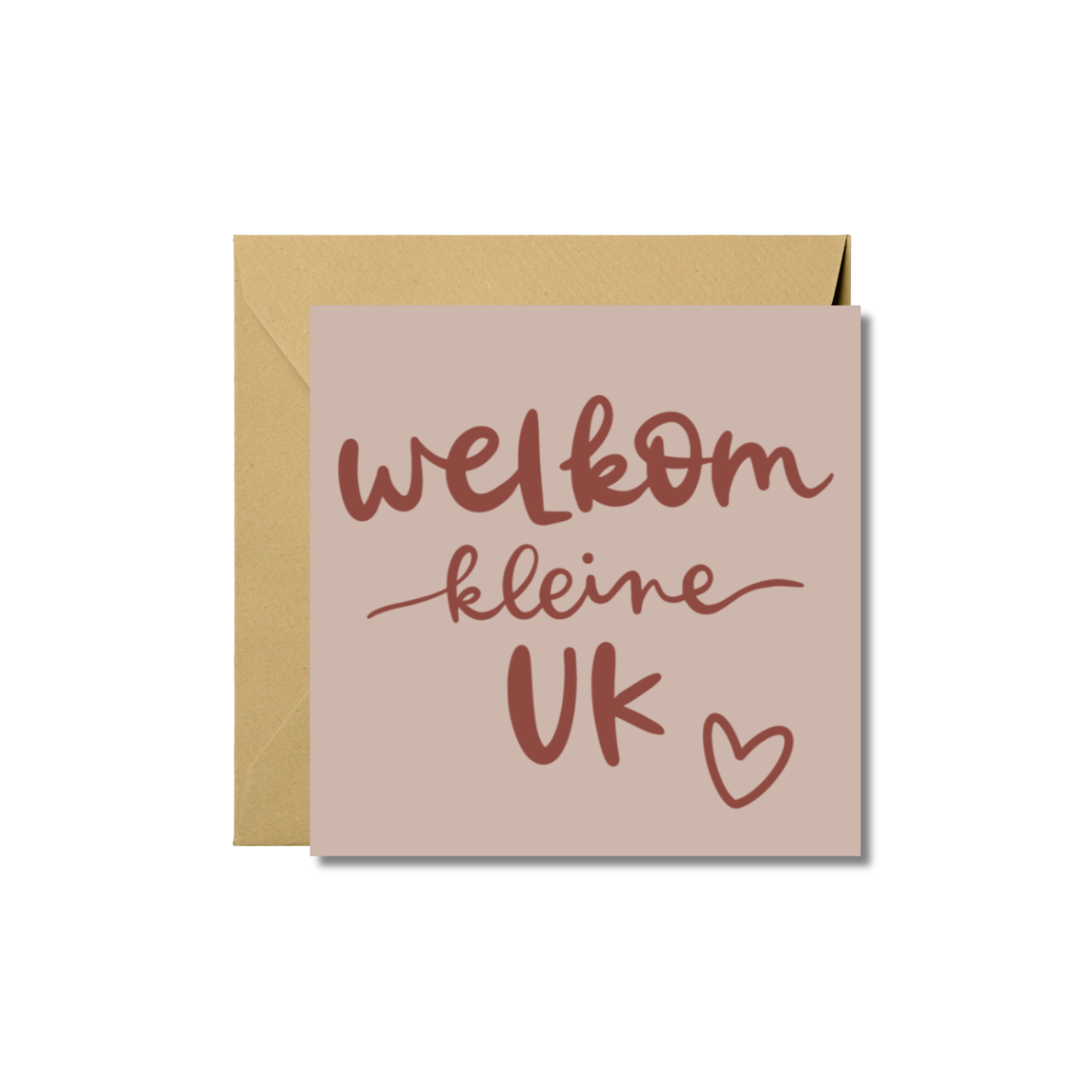 Kaart vierkant dubbel 'Welkom kleine uk' met envelop