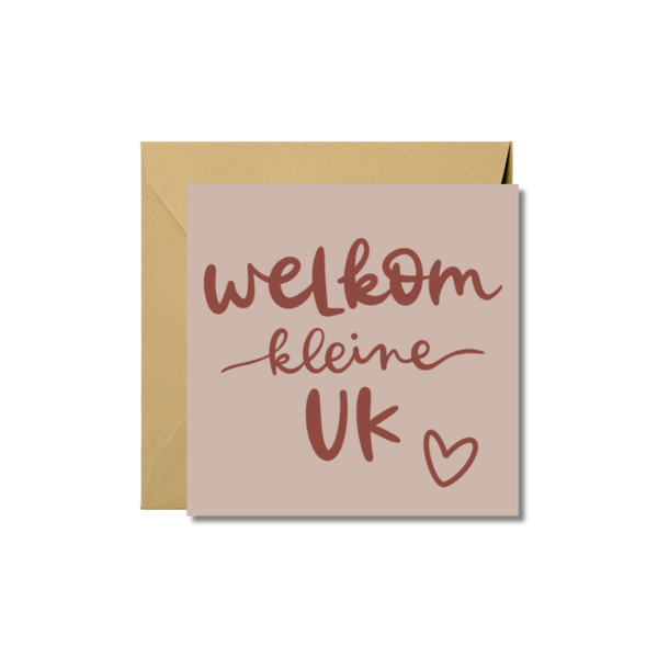 Kaart vierkant dubbel 'Welkom kleine uk' met envelop