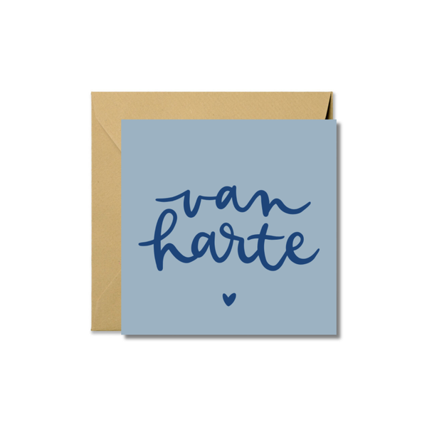 Kaart vierkant dubbel 'Van harte' met envelop