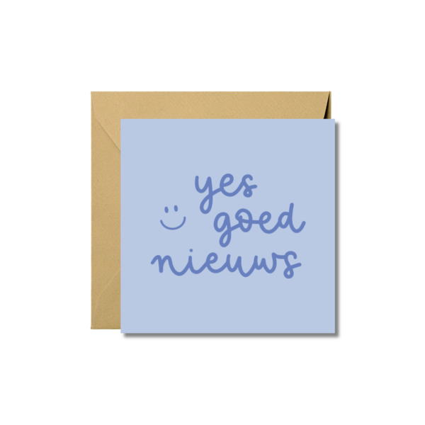 Kaart vierkant dubbel 'Yes goed nieuws' met envelop