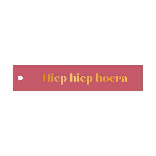 Cadeaulabel 'hiep hiep hoera' met goudfolie