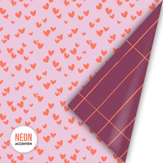 Cadeaupapier Solo Hearts met neon