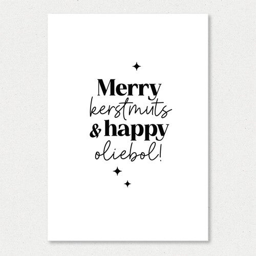Kaart A6 enkel 'Merry kerstmuts & happy oliebol!'