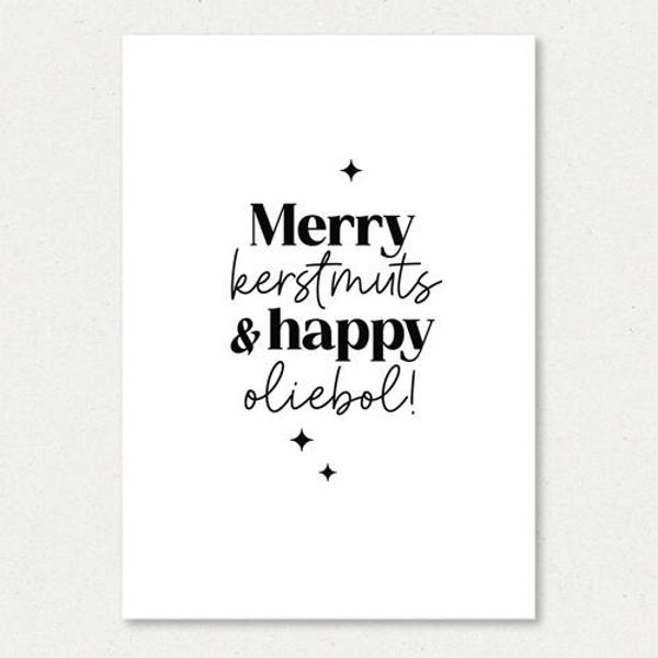 Kaart A6 enkel 'Merry kerstmuts & happy oliebol!'