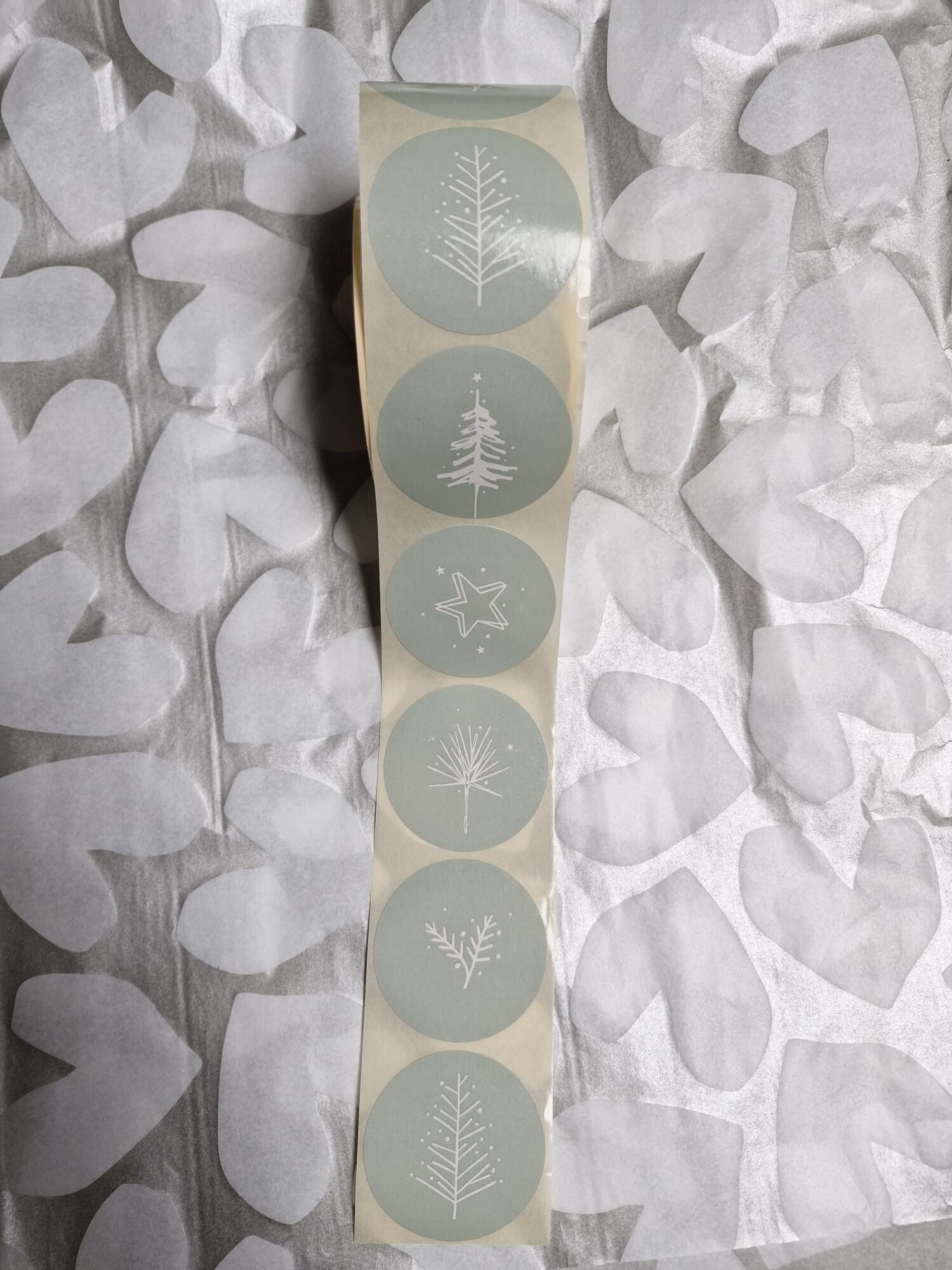 Cadeaustickers Kerst salie wit