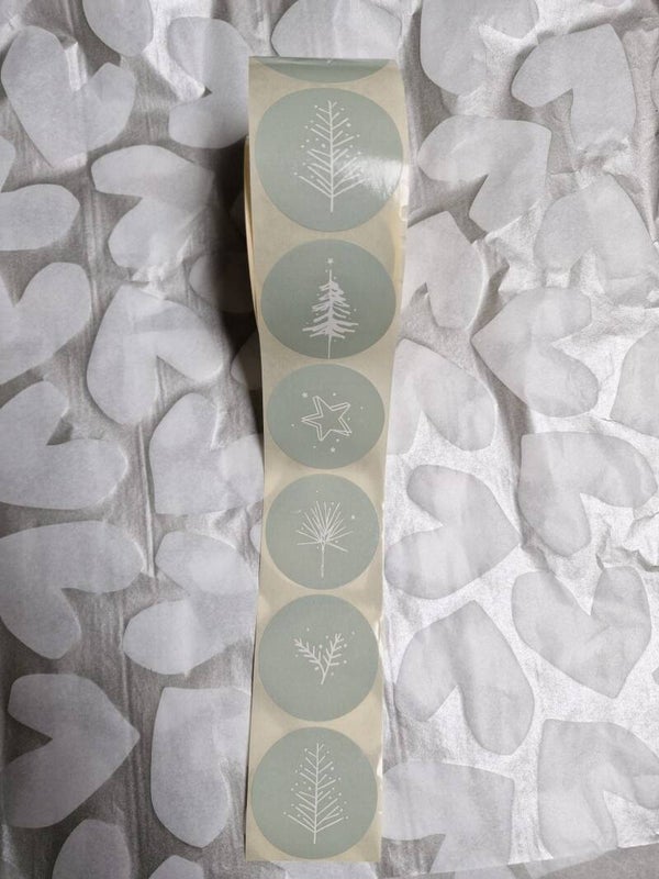 Cadeaustickers Kerst salie wit