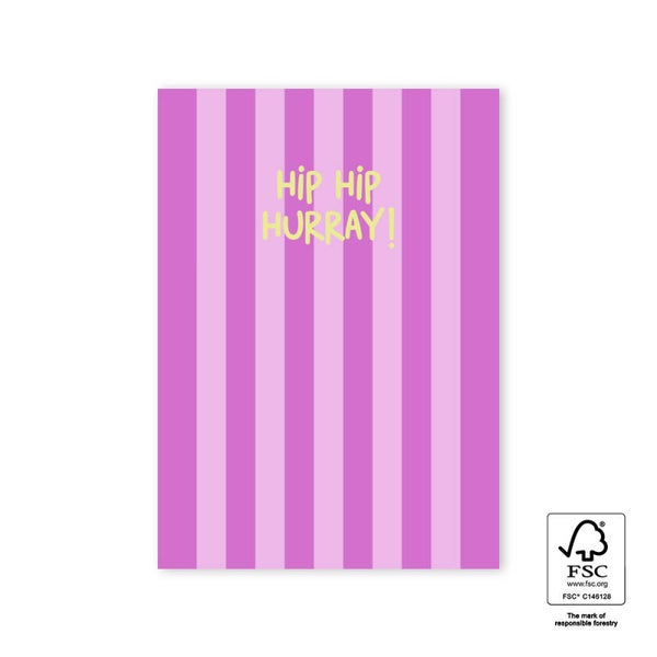 Kaart A6 enkel 'Hip hip hurray!' pink