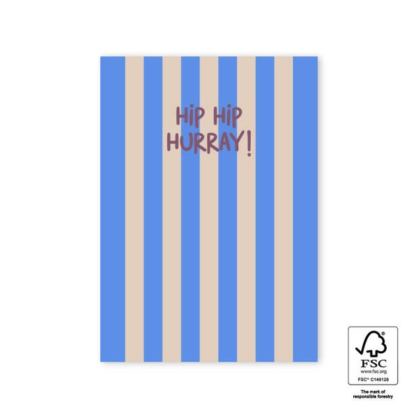 Kaart A6 enkel 'Hip hip hurray!' blue