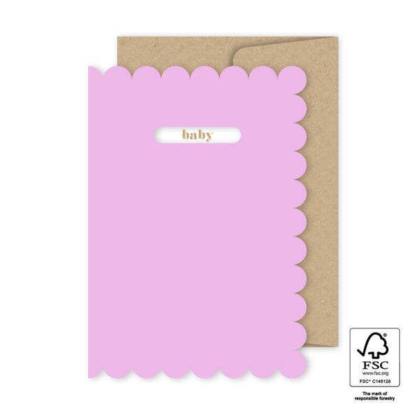 Kaart A6 dubbel 'Baby' pink met envelop