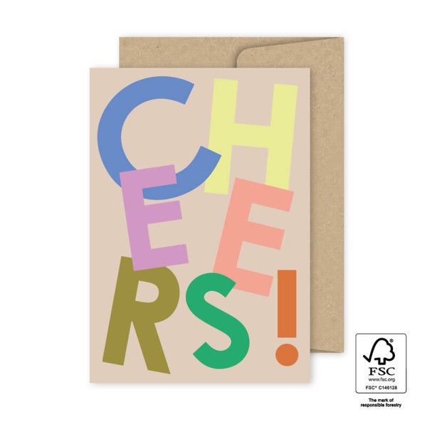 Kaart A6 dubbel 'Cheers!' met envelop