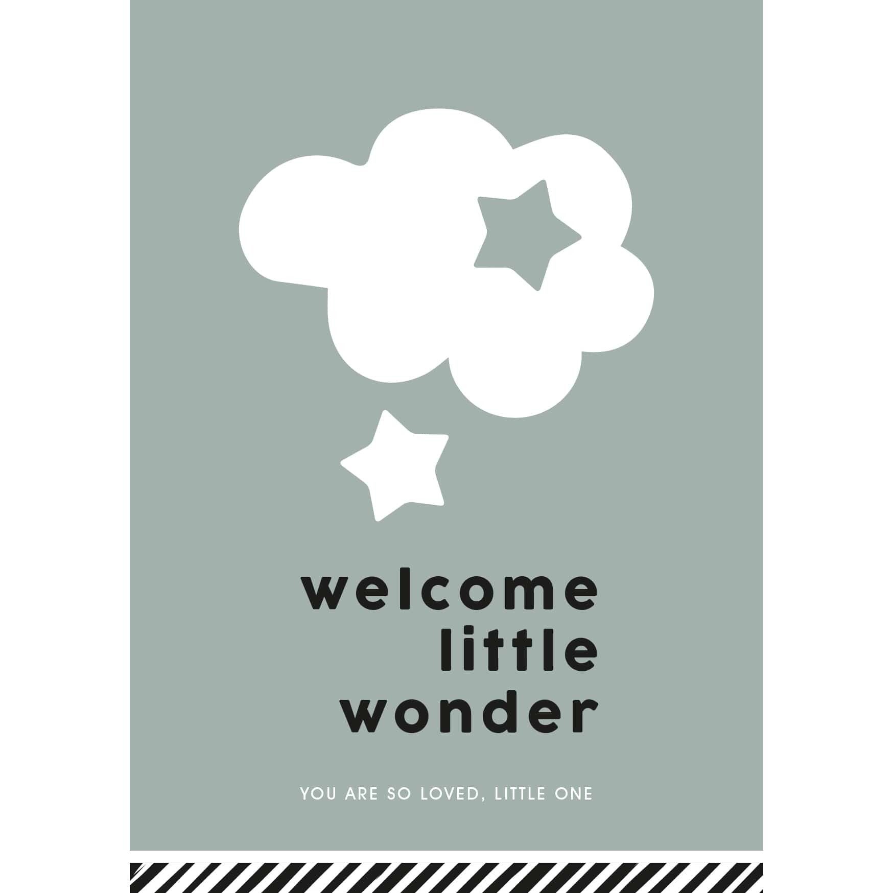 Kaart A6 enkel 'Welcome little wonder' salie