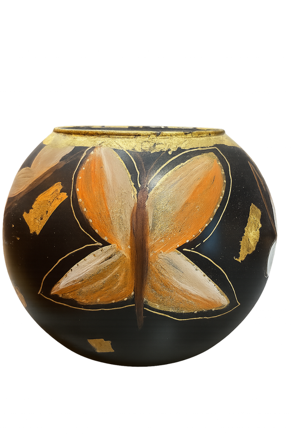 Merc et Fille, Hand gemaakt Decoratie vaas met bladgoud,
