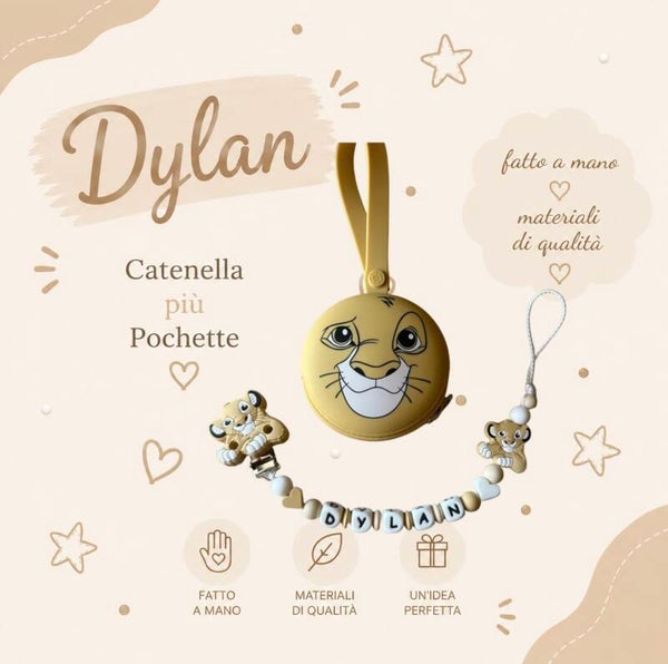 Kit Catenella + Pochette Personalizzata – Modello Leone Beige Scuro🦁