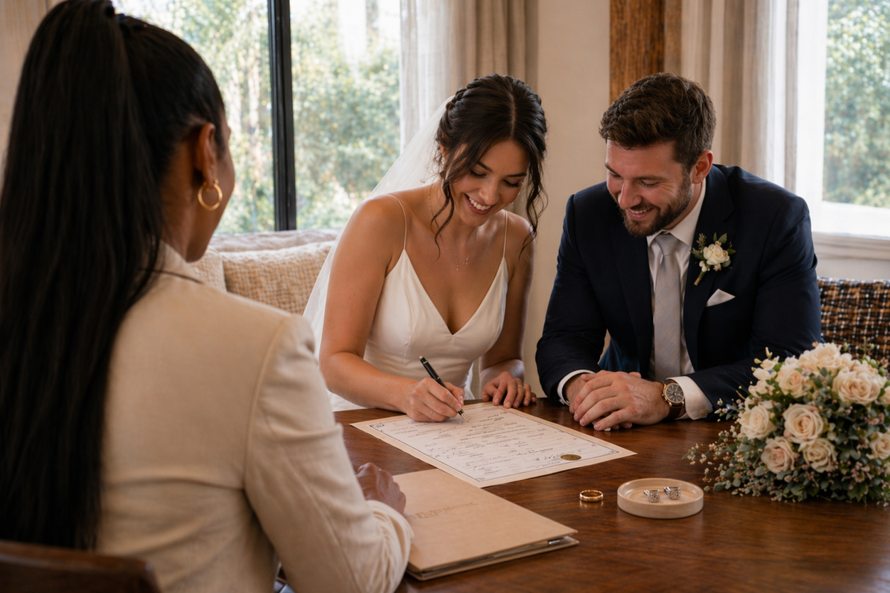 Mobile wedding officiant leading a ceremony for a couple in Clarksville Tennessee