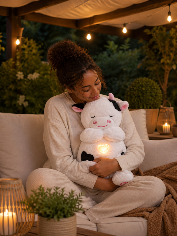 Ademende knuffel  "koe" 💐